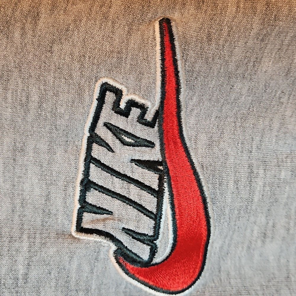 Nike Vintage 2000s XL 1/4 zip hoodie w kangaroo pocket heather gray w red swoosh - Picture 2 of 8